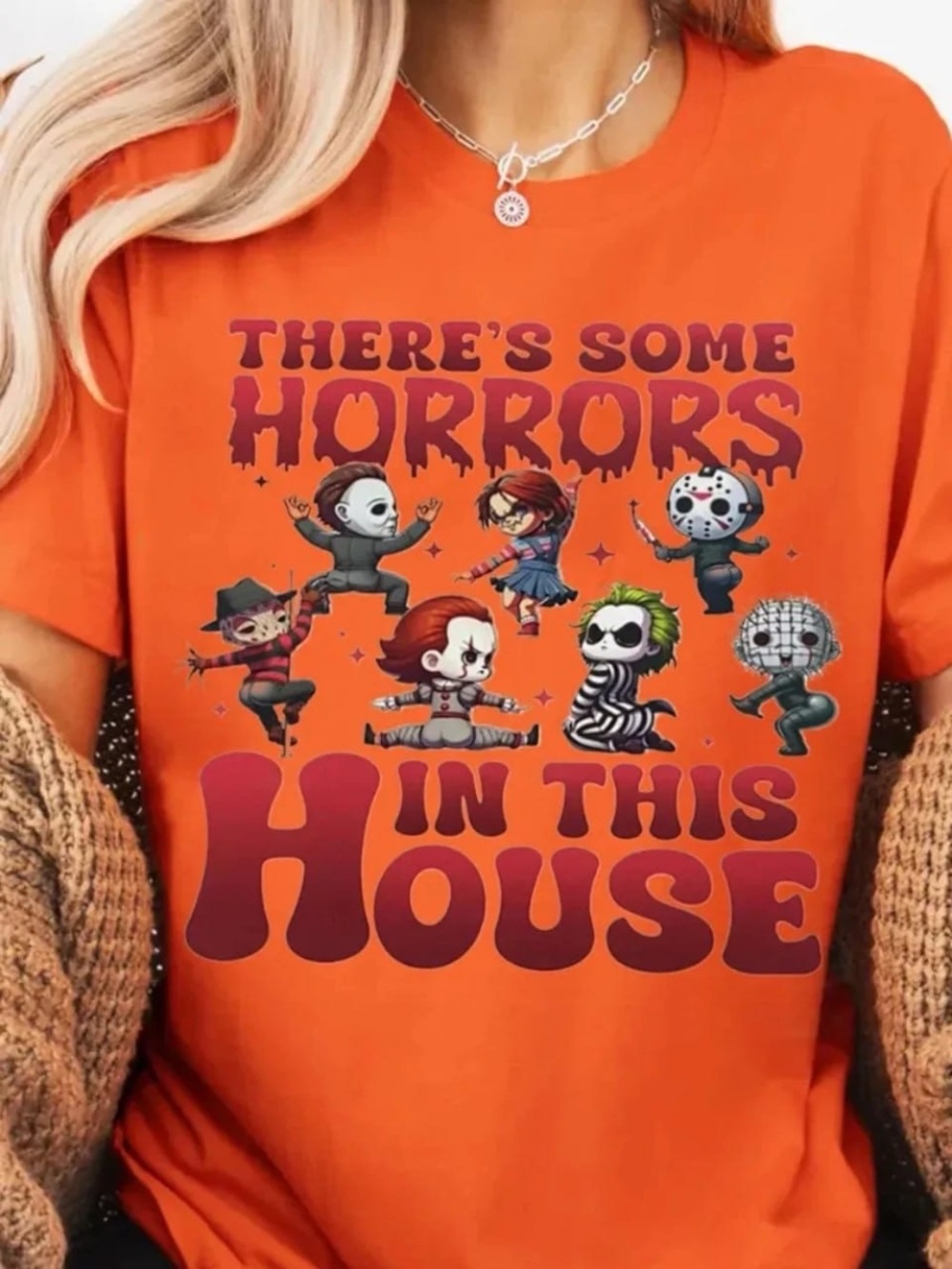Orange There's Some Horrors In This House Graphic Tee